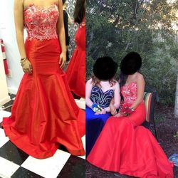 Tiffany Designs Bright Red Size 6 Two Piece Prom Mermaid Dress on Queenly
