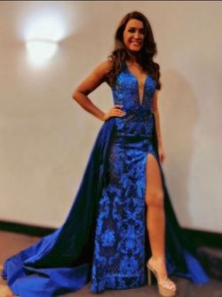 Fernando Wong Blue Size 2 Halter Plunge Custom Straight Dress on Queenly