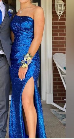 Sherri Hill Royal Blue Size 00 Sequined Asymmetrical Side slit Dress on Queenly