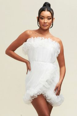 Style LD9448 Luxxel White Size 4 Bridal Shower Ld9448 Strapless Cocktail Dress on Queenly