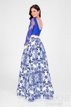 Style 1712P2750 Terani Blue Size 4 Straight Floral $300 A-line Dress on Queenly