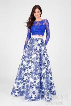 Style 1712P2750 Terani Blue Size 4 Pageant Black Tie Tall Height Bridgerton A-line Dress on Queenly