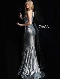 Style 63510 Jovani Silver Size 4 Flare Mermaid Dress on Queenly