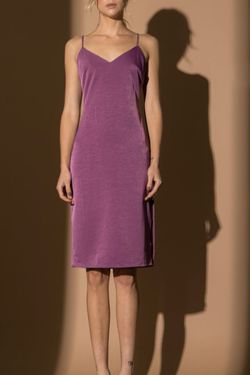 Style D2657 Lena Purple Size 4 Satin Side slit Dress on Queenly