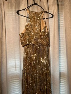 Style 51662 Sherri Hill Gold Size 6 Prom High Neck Straight Dress on Queenly