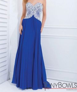 Style 114733 Tony Bowls Blue Size 2 Military Strapless A-line Dress on Queenly