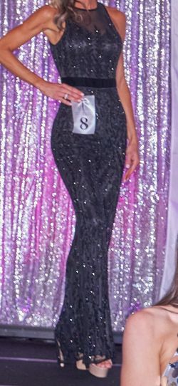 Mac Duggal Black Size 6 Glitter Sheer Jumpsuit Dress on Queenly