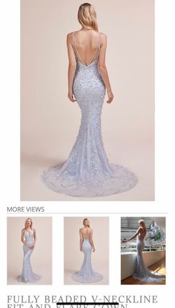 Andrea & Leo Couture Light Blue Size 4 Jewelled Mermaid Dress on Queenly