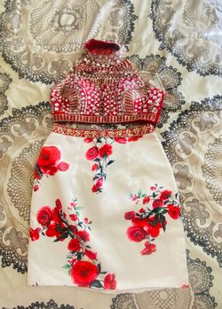Rachel Allan Red Size 4 Floral Jewelled Prom Cocktail Dress on Queenly