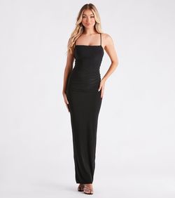 Style 05101-2414 Windsor Black Size 4 Spaghetti Strap Jersey Party Side slit Dress on Queenly