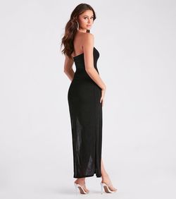 Style 05102-5263 Windsor Black Size 4 Jersey Strapless Tall Height Side slit Dress on Queenly