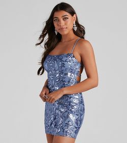Style 05101-1441 Windsor Blue Size 12 Sheer Nightclub Cocktail Dress on Queenly