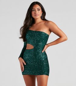 Style 05103-4477 Windsor Green Size 12 Nightclub Homecoming Plus Size Cut Out Cocktail Dress on Queenly