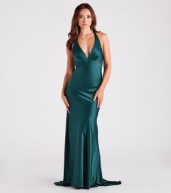Style 05002-3088 Windsor Green Size 8 Halter Tall Height Prom Mermaid Dress on Queenly