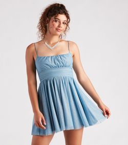 Style 05101-1743 Windsor Blue Size 12 Mini Spaghetti Strap Plus Size Graduation Cocktail Dress on Queenly