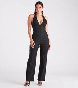 Style 06302-0739 Windsor Black Size 8 Cocktail Plunge Jumpsuit Dress on Queenly