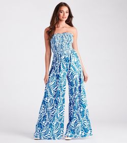 Style 06502-2375 Windsor Blue Size 4 Sorority Floral Jumpsuit Dress on Queenly