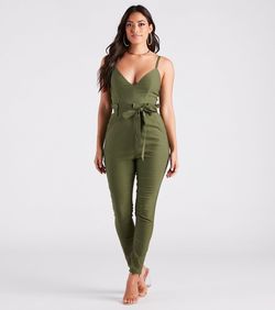 Style 06402-1299 Windsor Green Size 12 Tall Height Spaghetti Strap Floor Length Jumpsuit Dress on Queenly