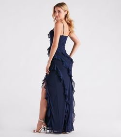 Style 05002-7587 Windsor Blue Size 8 Ruffles Mermaid Side slit Dress on Queenly