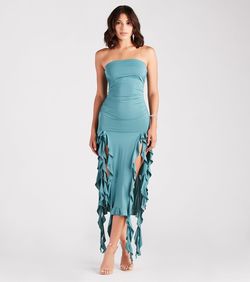 Style 05101-2808 Windsor Blue Size 12 Cocktail Strapless Side slit Dress on Queenly