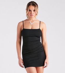Style 05103-5077 Windsor Black Size 4 Spaghetti Strap Jersey Square Neck Jewelled Cocktail Dress on Queenly