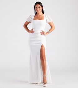 Style 05002-7471 Windsor White Size 12 Mermaid Floor Length Side slit Dress on Queenly