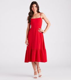 Style 05102-5012 Windsor Red Size 4 Spaghetti Strap Sorority Ruffles Cocktail Dress on Queenly