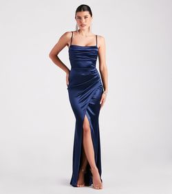 Style 05002-7026 Windsor Blue Size 0 Mermaid Prom Bridesmaid Side slit Dress on Queenly