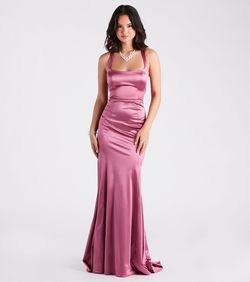 Style 05002-6956 Windsor Pink Size 8 Train Prom Jersey Floor Length Mermaid Dress on Queenly