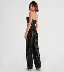 Style 06402-0490 Windsor Black Size 0 Nightclub Sorority Party Feather Jumpsuit Dress on Queenly