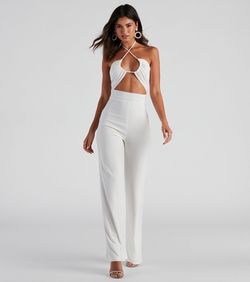 Style 06502-0632 Windsor White Size 8 Tall Height Bridal Shower Straight Bachelorette Jumpsuit Dress on Queenly
