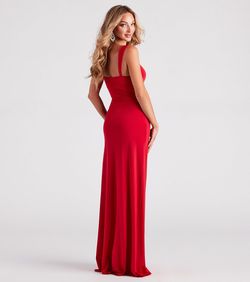 Style 05002-7096 Windsor Red Size 4 Jersey Floor Length Side slit Dress on Queenly