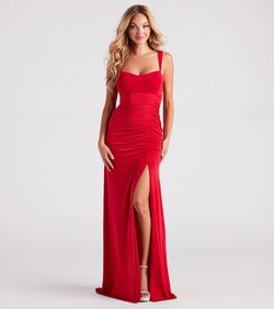 Style 05002-7096 Windsor Red Size 4 Floor Length Side slit Dress on Queenly
