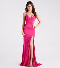 Style 05002-7108 Windsor Pink Size 4 Floor Length Mermaid Corset Wedding Guest Prom Side slit Dress on Queenly