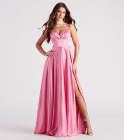 Style 05002-7436 Windsor Pink Size 6 Padded Spaghetti Strap Side slit Dress on Queenly