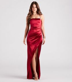 Style 05002-7065 Windsor Red Size 8 Prom Jersey Floor Length Side slit Dress on Queenly