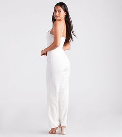 Style 06302-0732 Windsor White Size 4 Jersey Corset Engagement Floor Length Jumpsuit Dress on Queenly