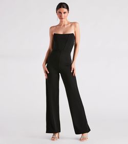 Style 06502-2301 Windsor Black Size 12 Strapless Jersey Corset Jumpsuit Dress on Queenly