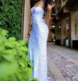 Vienna White Size 4 Prom Sequin Floor Length Mermaid Dress on Queenly