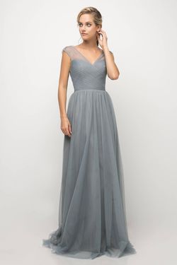 Style CDET320 Cinderella Divine Blue Size 10 V Neck Tulle A-line Dress on Queenly