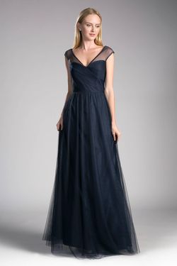Style CDET320 Cinderella Divine Blue Size 6 Floor Length V Neck Tall Height Sweetheart A-line Dress on Queenly