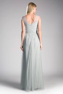 Style CDET320 Cinderella Divine Green Size 14 Floor Length V Neck Sheer Bridesmaid A-line Dress on Queenly