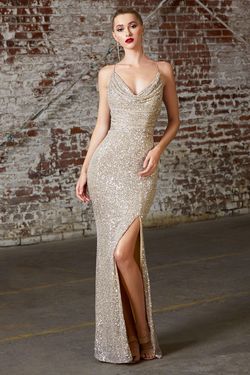 Style CDCF199 Cinderella Divine Gold Size 16 Black Tie Sequined Tall Height Side slit Dress on Queenly