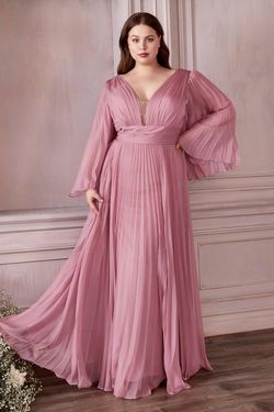 Style CD242C Cinderella Divine Pink Size 18 Plus Size Long Sleeve Tall Height V Neck A-line Dress on Queenly