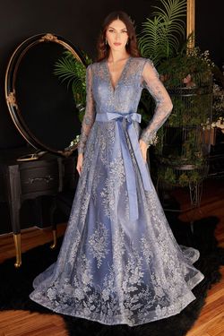 Style CD233 Cinderella Divine Blue Size 10 Long Sleeve Cd233 Sequined A-line Dress on Queenly