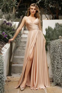 Style CD7485 Cinderella Divine Nude Size 6 Sweetheart Tall Height Bridesmaid A-line Dress on Queenly