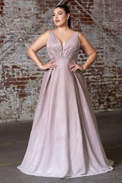 Style CD9174C Cinderella Divine Pink Size 28 V Neck Pattern Pockets A-line Dress on Queenly