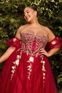 Style CD0191C Cinderella Divine Red Size 24 Military Lace Tall Height Sweetheart A-line Dress on Queenly