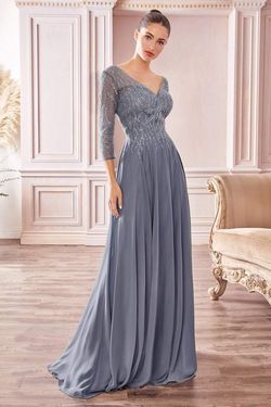 Style CD0171 Cinderella Divine Blue Size 28 V Neck Shiny Sweetheart Floor Length A-line Dress on Queenly