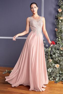 Style CD2635 Cinderella Divine Pink Size 8 Embroidery Sheer Floor Length Peach A-line Dress on Queenly